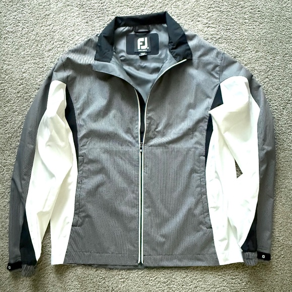 Footjoy DJ Hydrolite Grey/White/Black Full Zip Rain Wind Golf Jacket Mens Medium - Picture 1 of 9